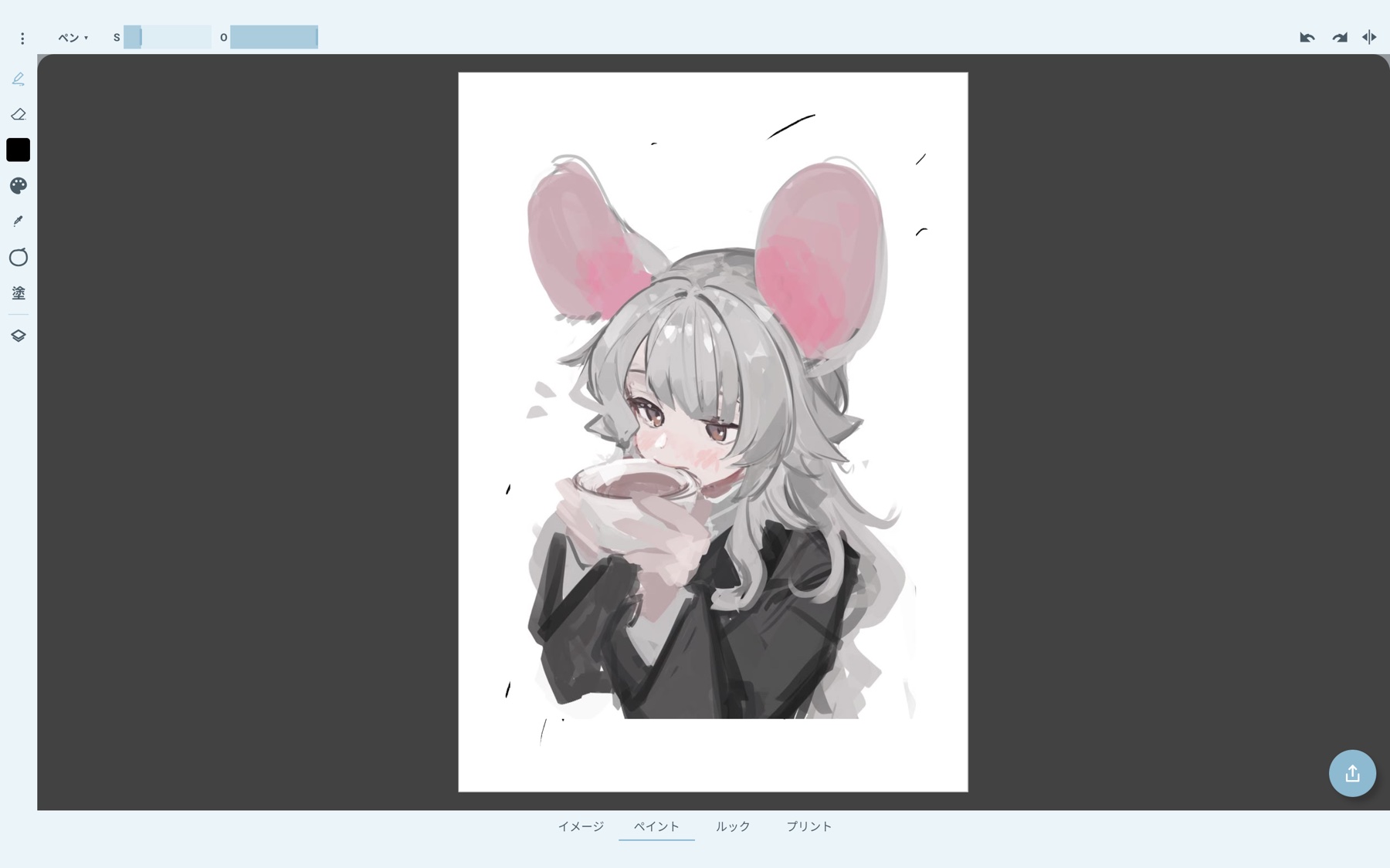Artlia running on a tablet, with an illustration in progress on the canvas